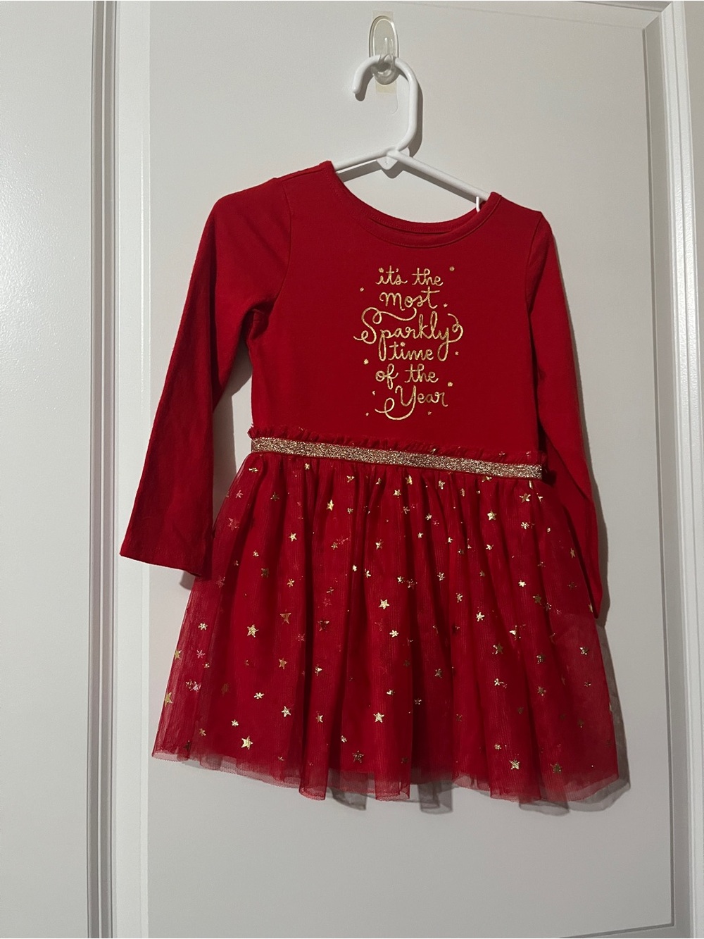 Cat & Jack Red Long-Sleeve Tulle Dress with Gold Details
